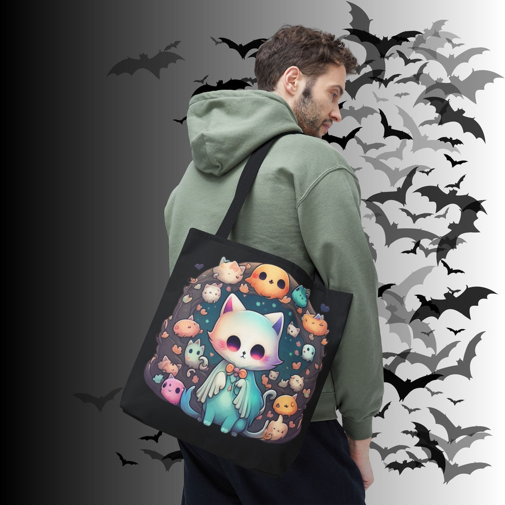 Pastel Goth Ghost Cat Tote Bag — Kawaii Spooky All-Over Print