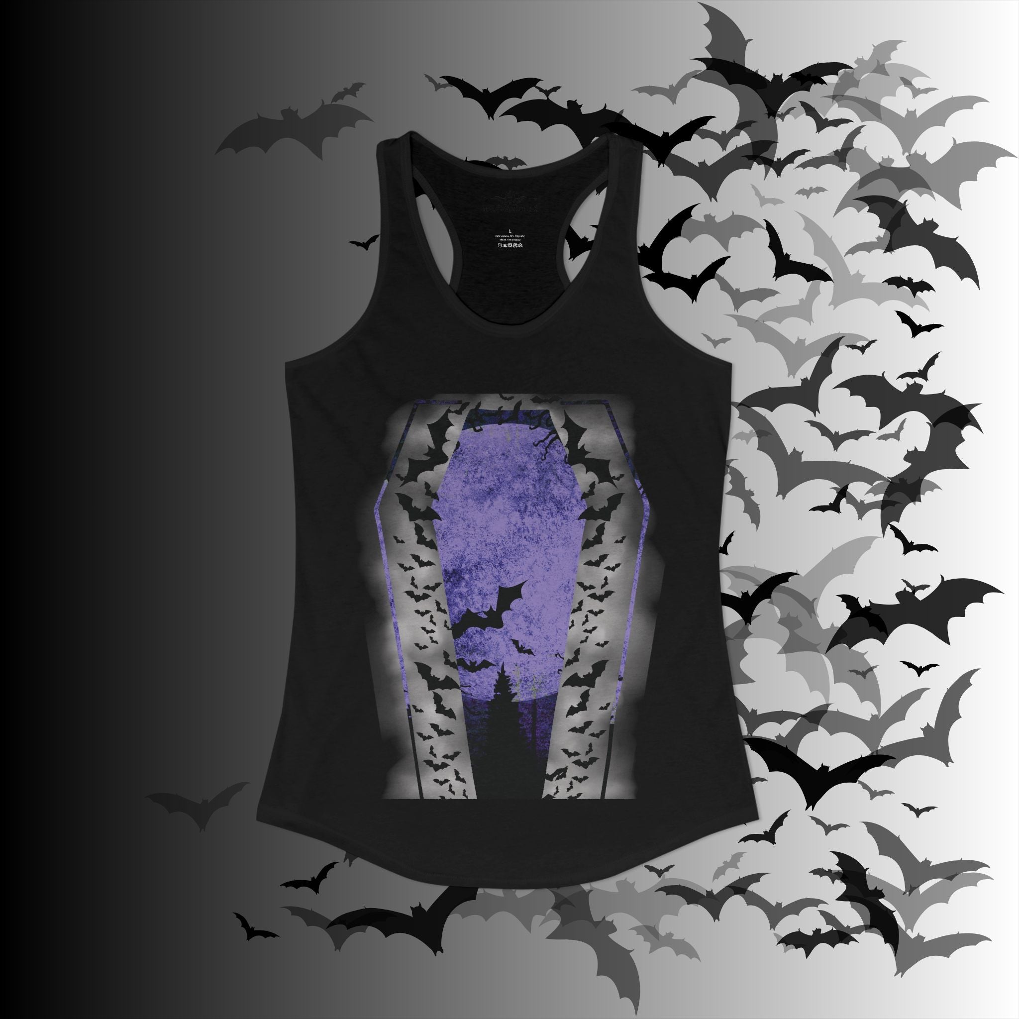 Gothic Coffin Bats Lunar Witch Tank Top — Racerback Sleeveless Top
