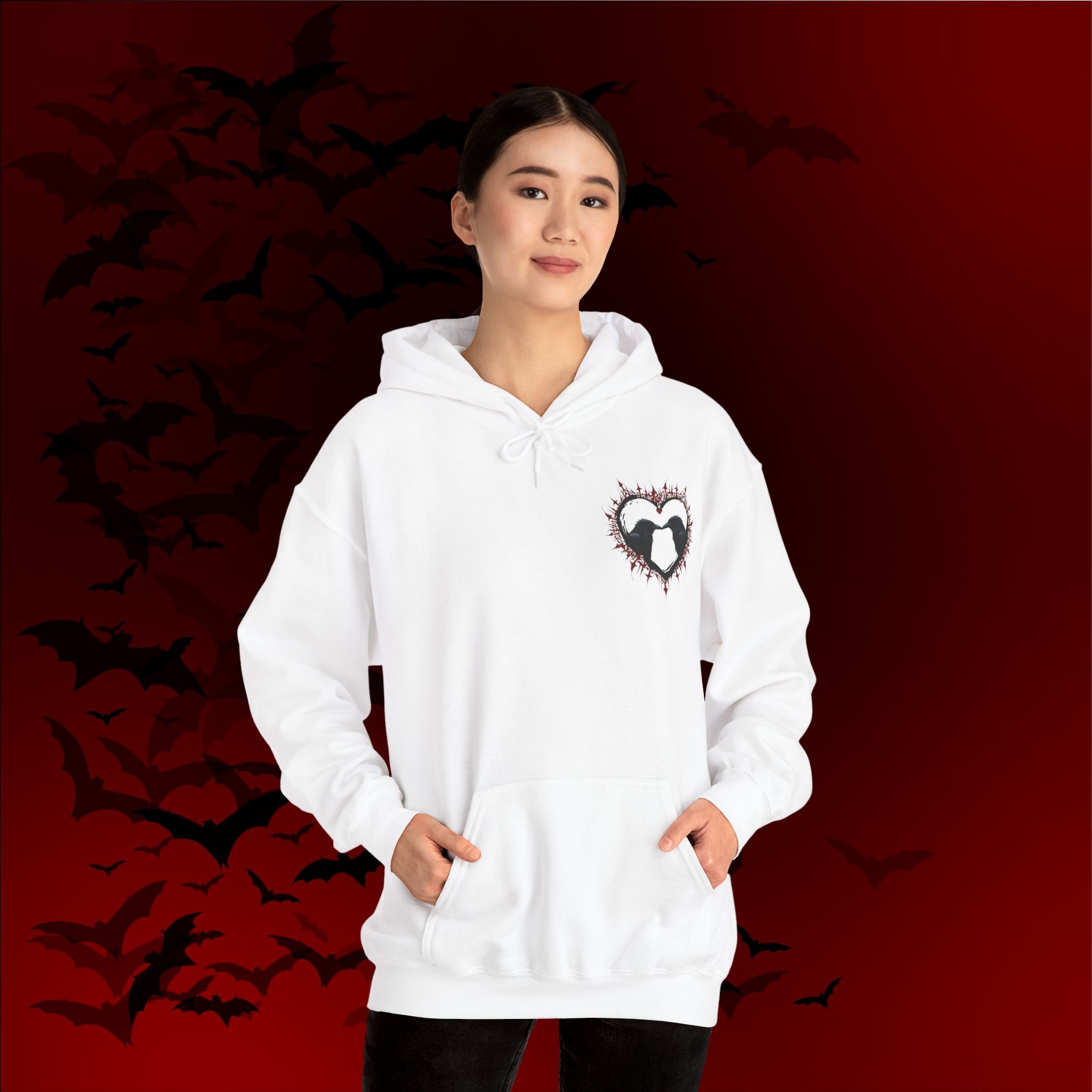 Gothic Raven Heart Hoodie — Dark Romance Valentine's Day Couples Pullover