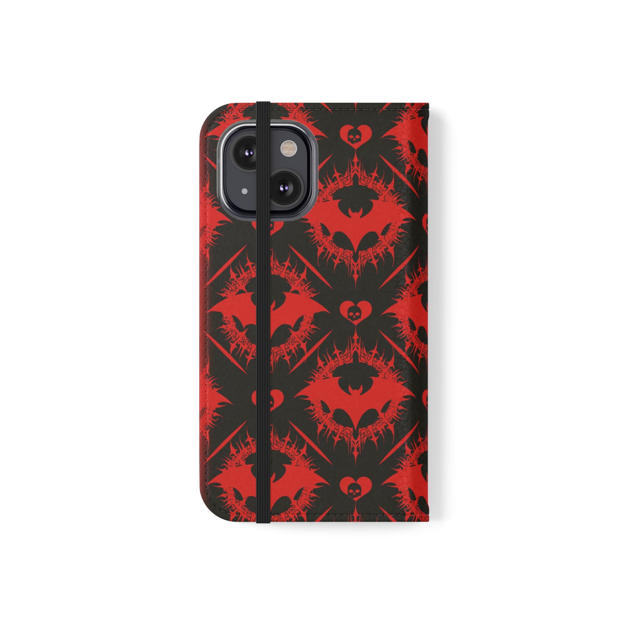 Gothic Bat Wallet Flip Case - Elegant Goth Phone Wallet - Bat Pattern Flip Case - Gothic Phone Case - Stylish Wallet Phone Case