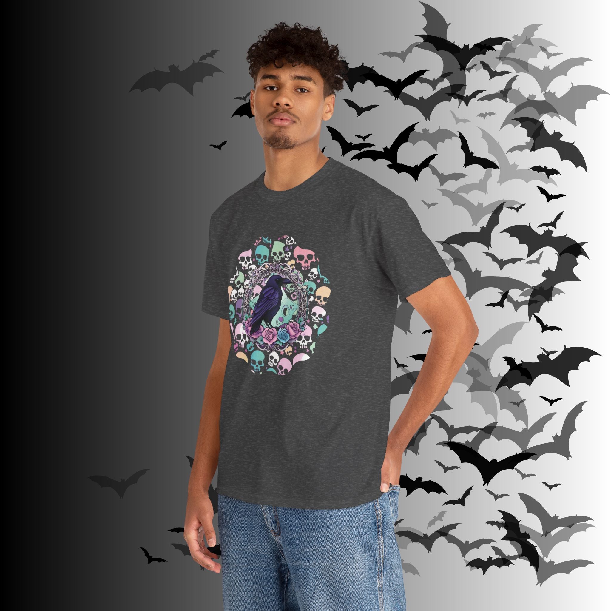 Pastel Goth Raven & Skull Mandala T-Shirt — Gothic Corvid Tee