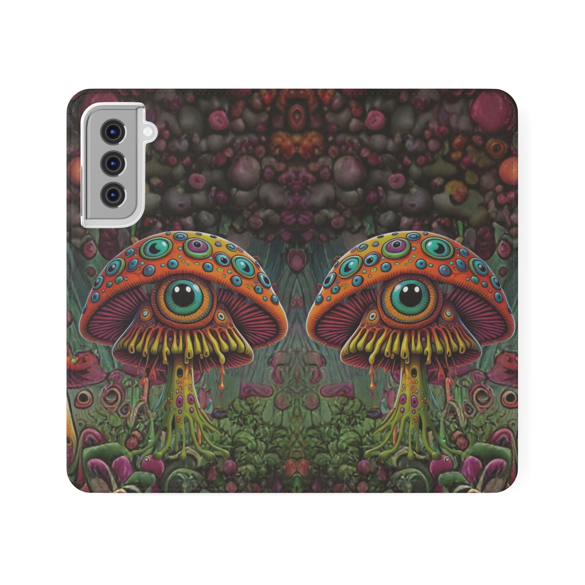 Trippy Mushroom Cottagecore Flip Wallet Phone Case - Mushroom Wallet Case for Samsung iPhone - Psychedelic Wallet Phone Cases