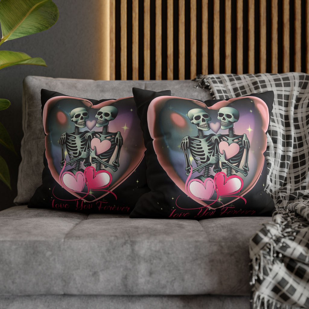 Love You Forever Skeleton Couple Throw Pillow — Gothic Love Dark Home Decor