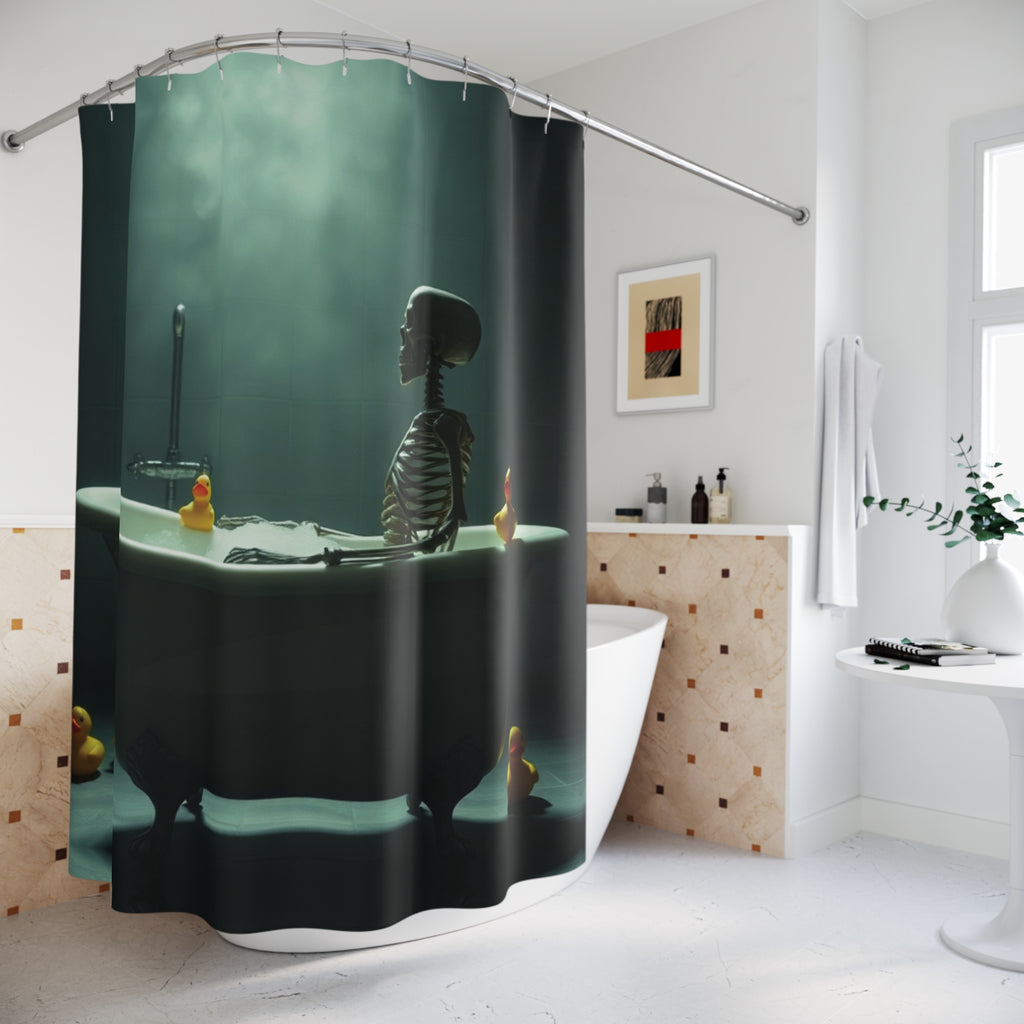 Skeleton Bubble Bath Shower Curtain — Gothic Humor Bathroom Decor