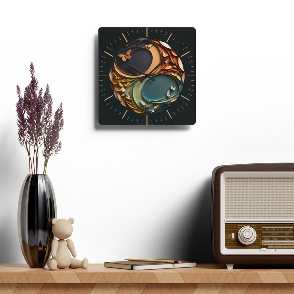 Origami Style Yin Yang Butterfly Acrylic Art Print Wall Clock — NOT Real Origami, Zen Home Decor