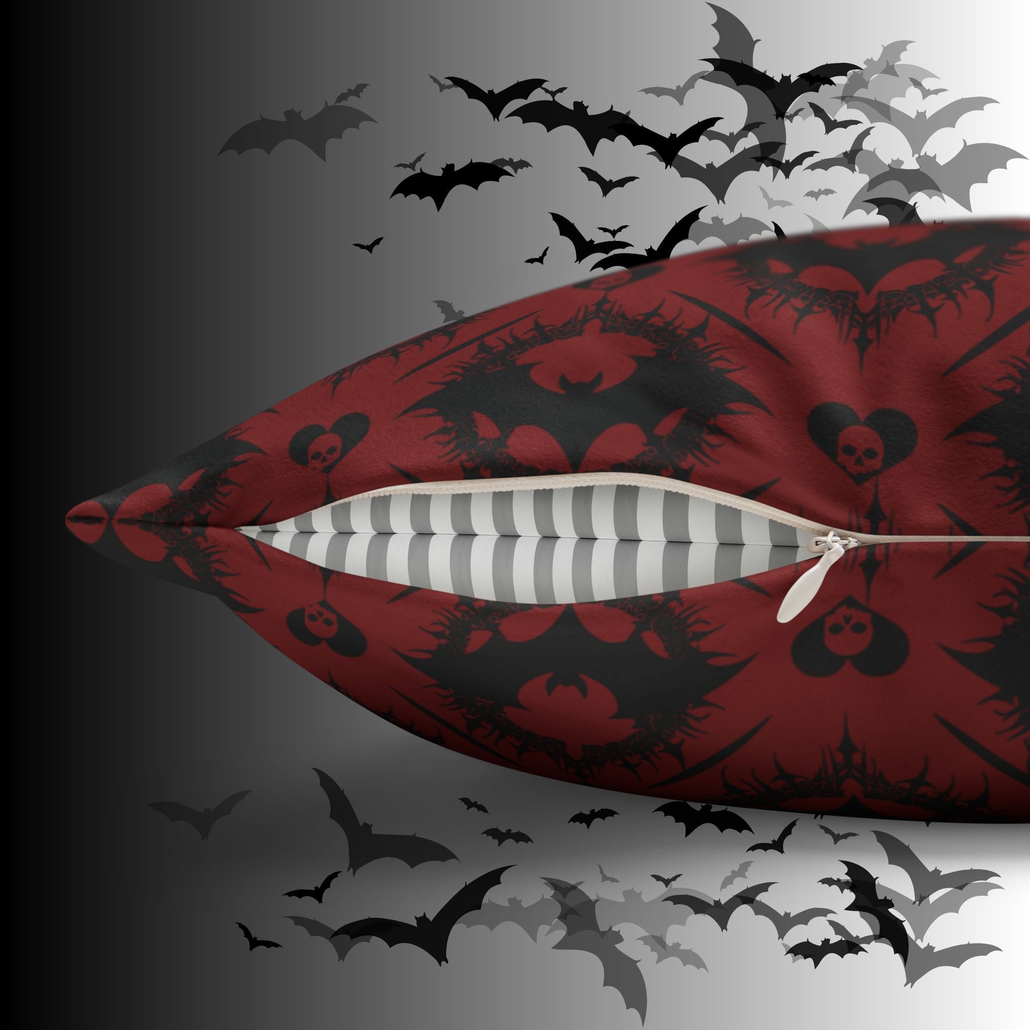 Gothic Bat Diamond Pattern Throw Pillow — Dark Red Damask Home Decor