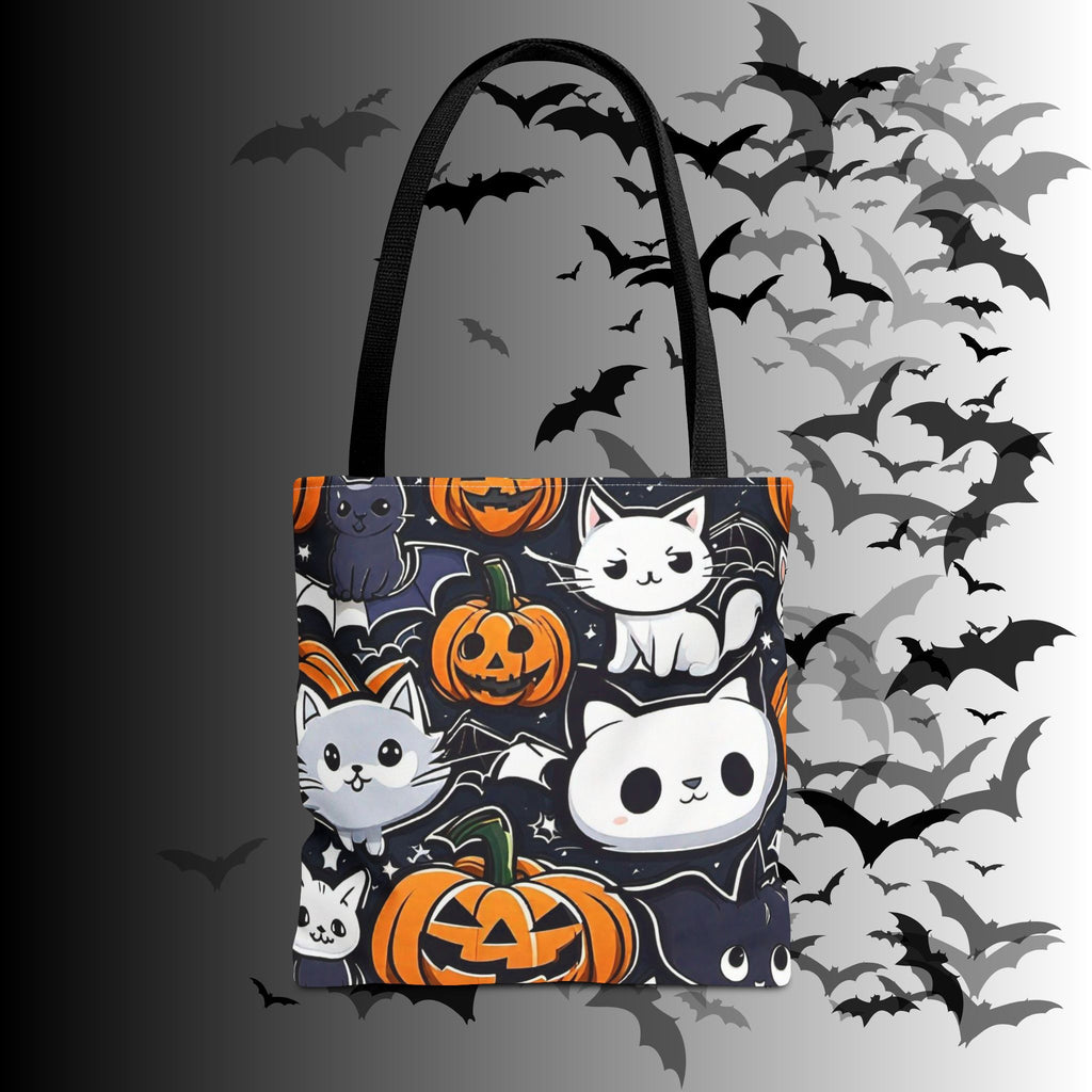 Kawaii Halloween Cat & Pumpkin Tote Bag — Spooky Multi-Cat Pattern
