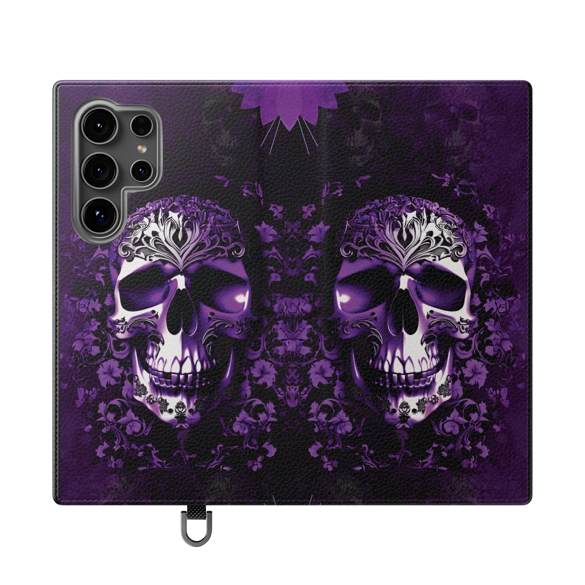 Purple Pastel Goth Skull Flip Wallet Phone Case - Skull Wallet Case for Samsung iPhone - Gothic Style Skull Wallet Phone Cases