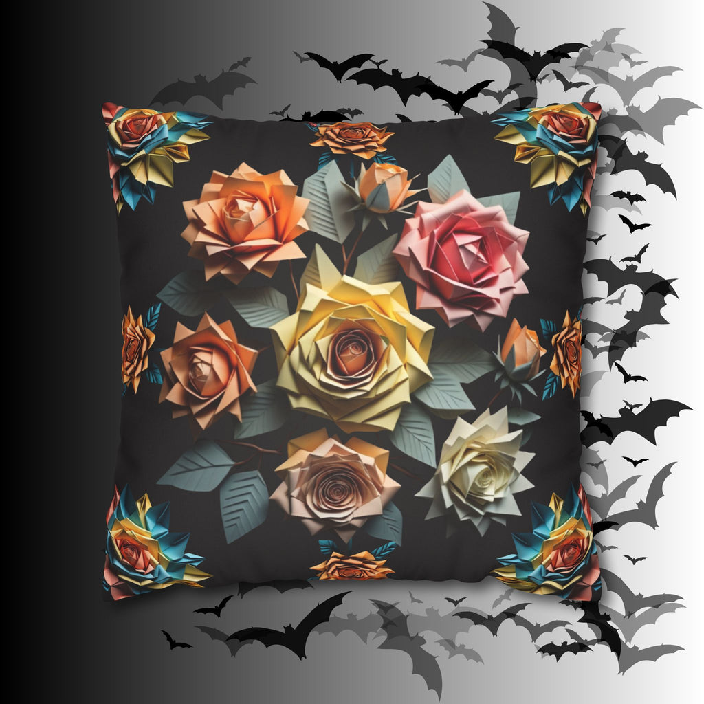 Gothic Origami Rose Throw Pillow — Dark Floral Botanical Home Decor
