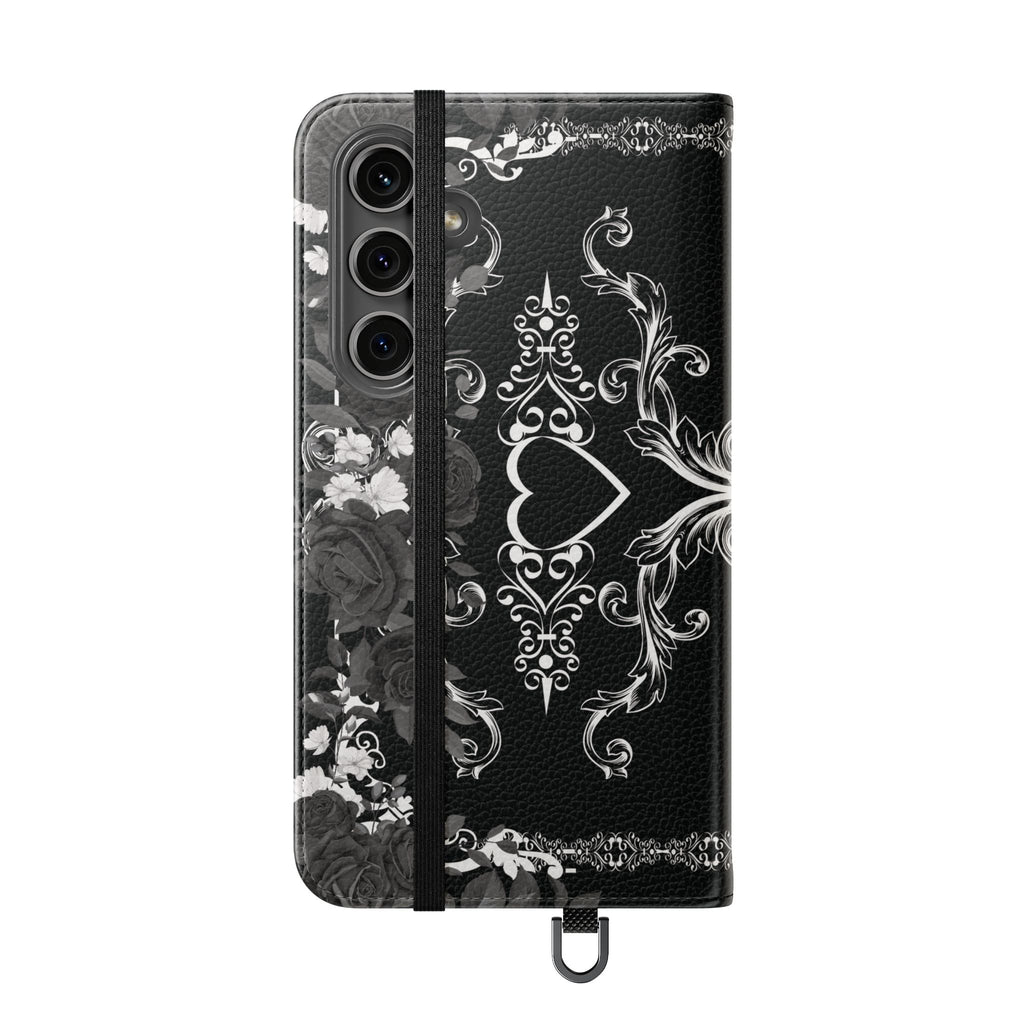 Romantic Goth Wallet Flip Case - Goth Botanical Phone Case