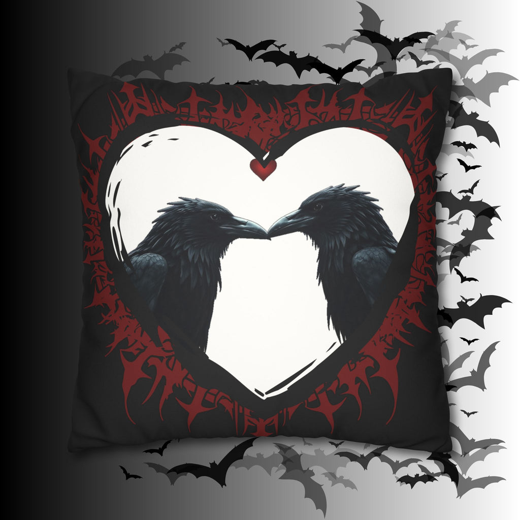 Gothic Ravens Love Heart Throw Pillow — Dark Valentine Gothic Home Decor