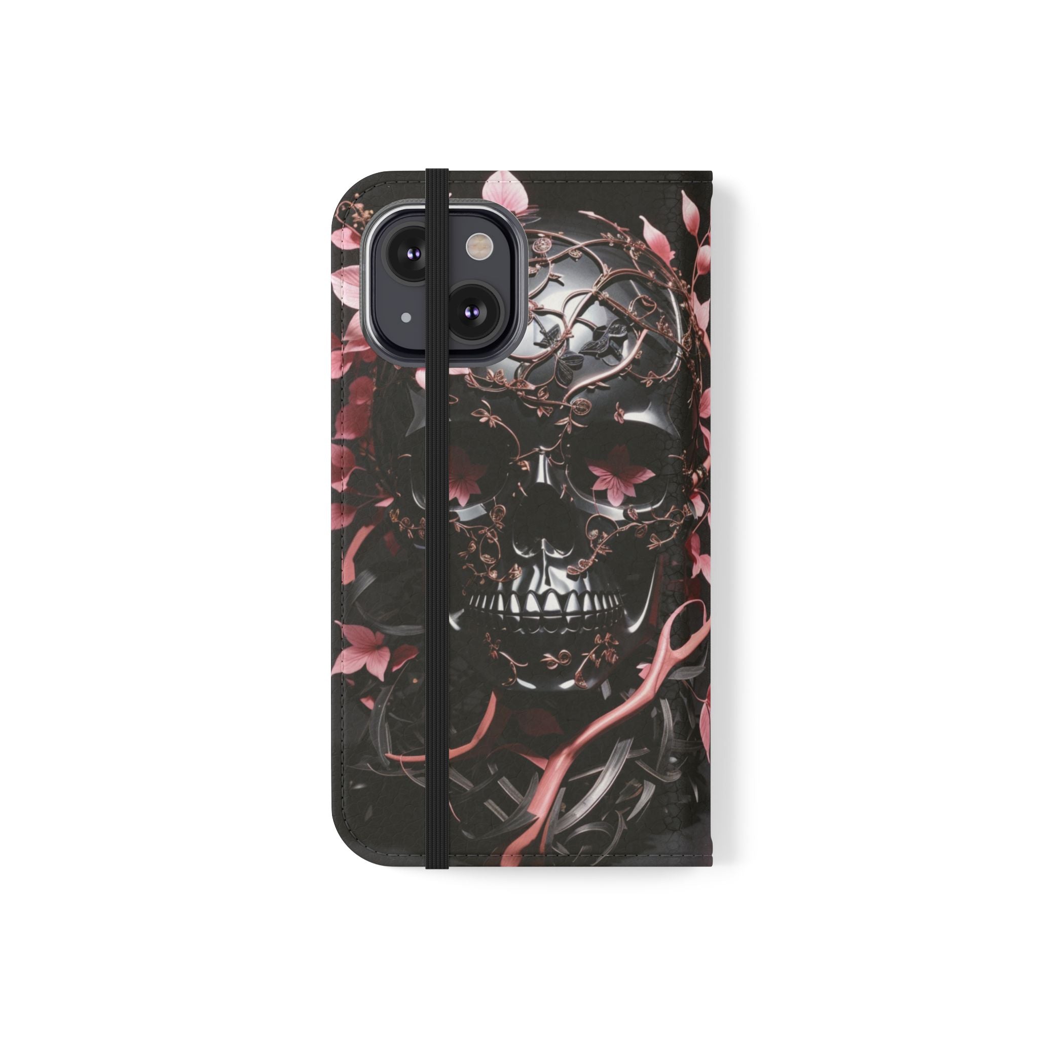 Pink Pastel Goth Skull Flip Wallet Phone Case - Skull Wallet Case for Samsung iPhone - Gothic Style Skull Wallet Phone Cases