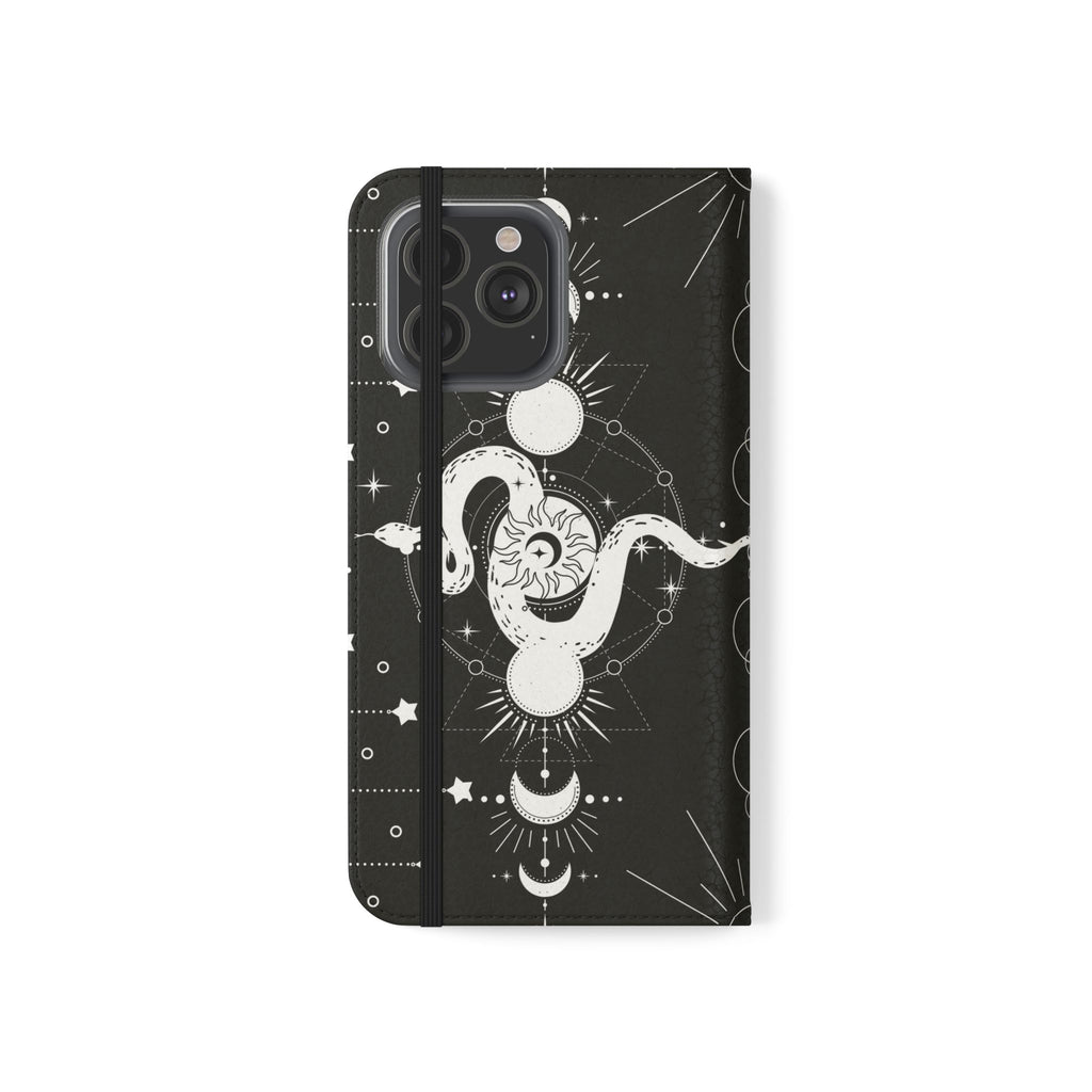 Gothic Style Celestial Snake Moon Phases Wallet Flip PhoneCase - Celestial Style Phone Case for iPhone and Samsung - Moon Phases Wallet Case