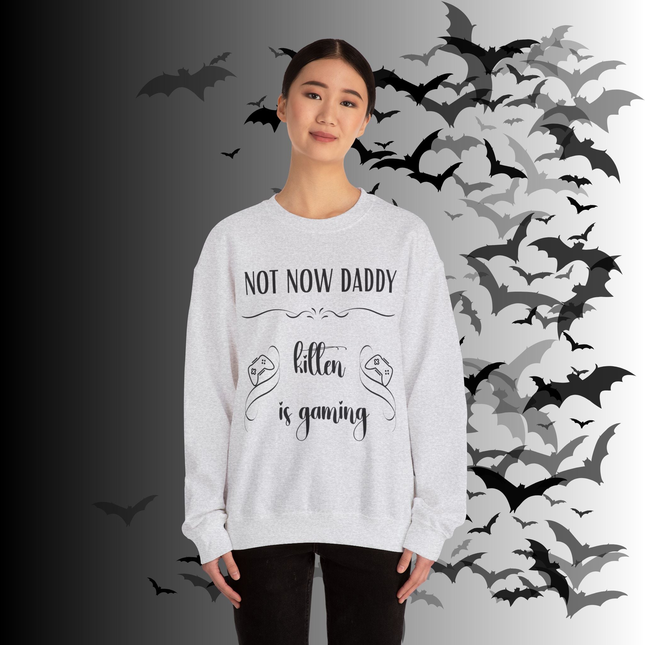 Not Now Daddy Kitten Is Gaming Crewneck Sweatshirt — Funny Gamer Sweater