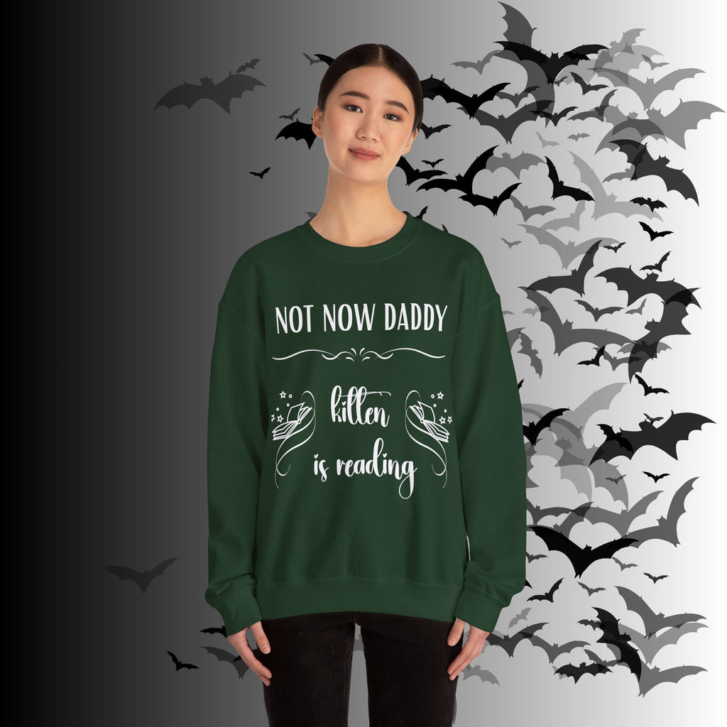 Not Now Daddy Kitten Is Reading Crewneck Sweatshirt — Funny Book Lover