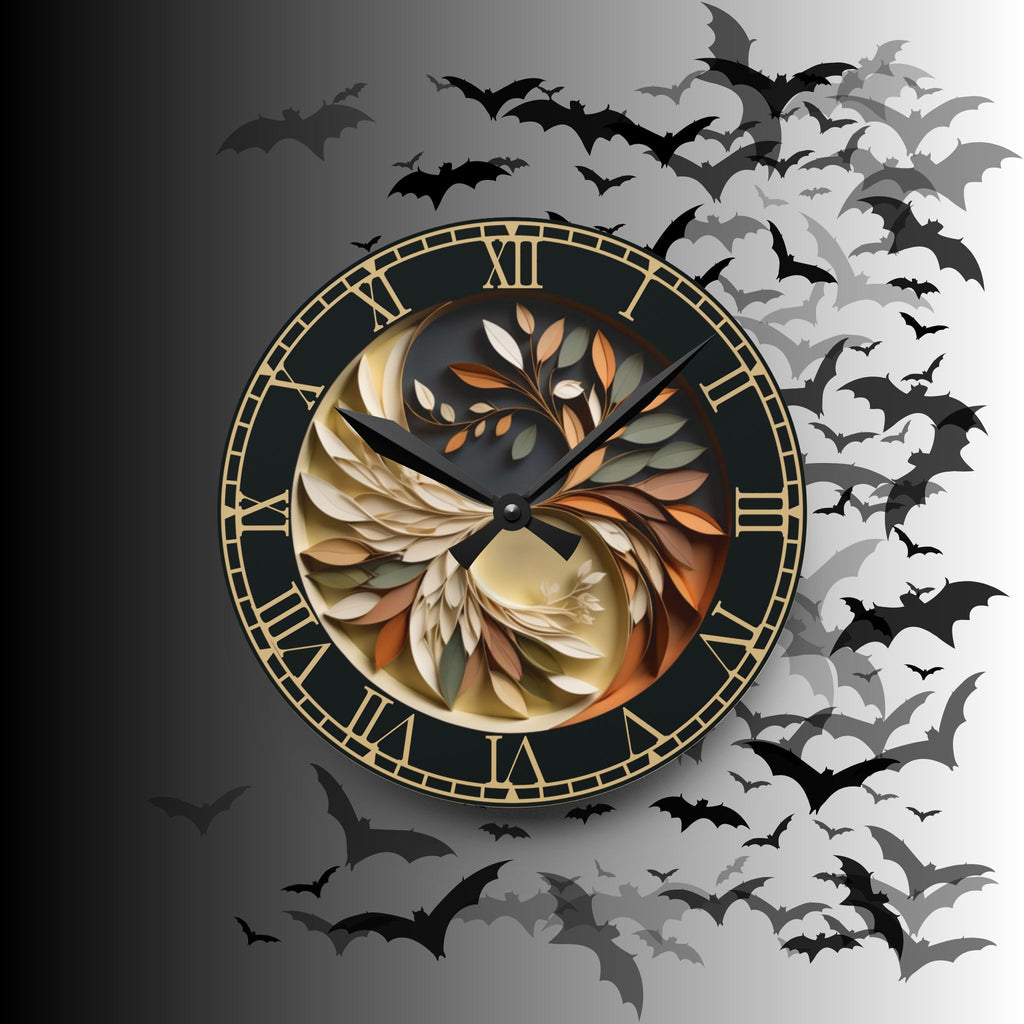 Origami Style Yin Yang Botanical Acrylic Art Print Wall Clock — NOT Real Origami, Zen Home Decor