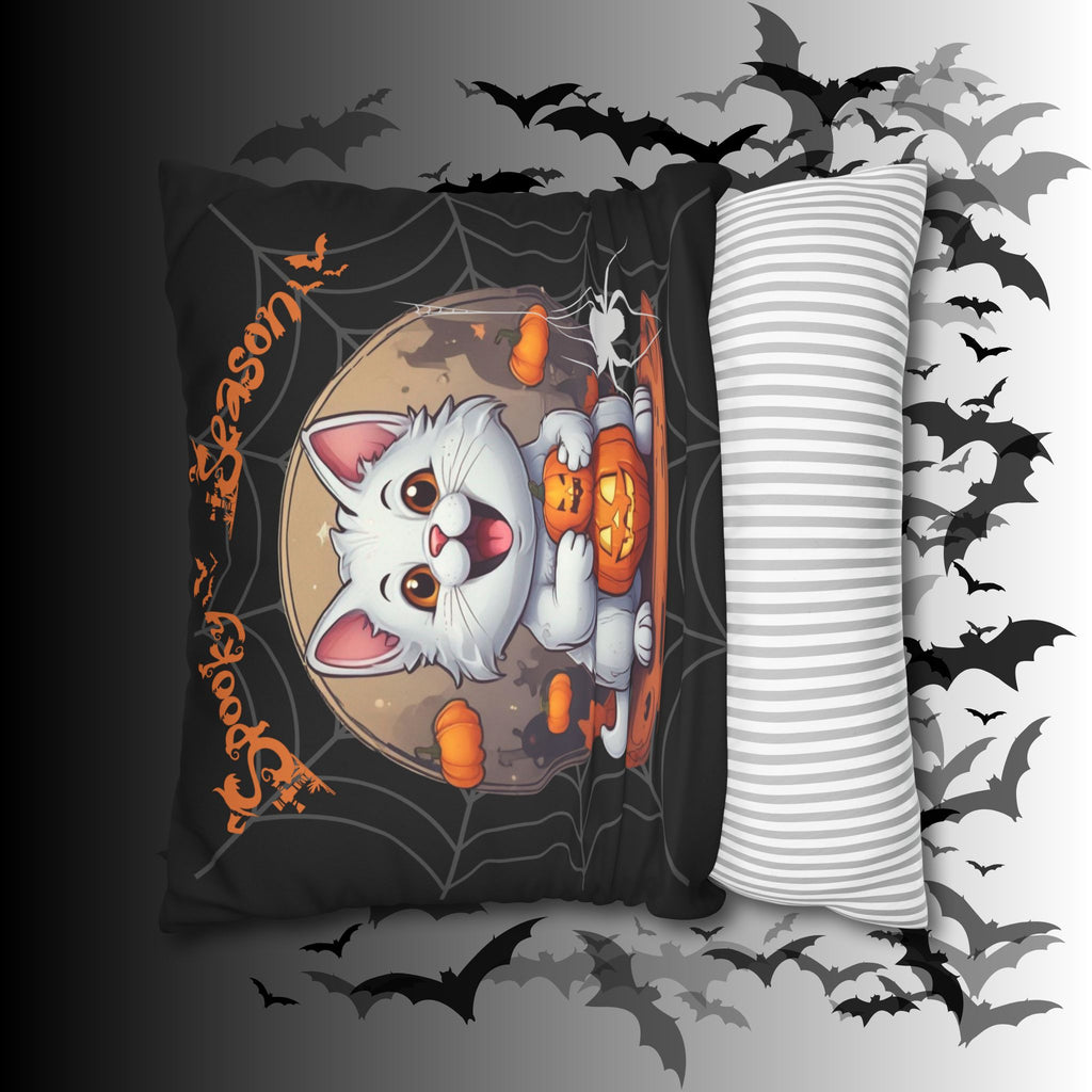 Spooky Season Cat Halloween Throw Pillow — Pumpkin Dark Home Decor