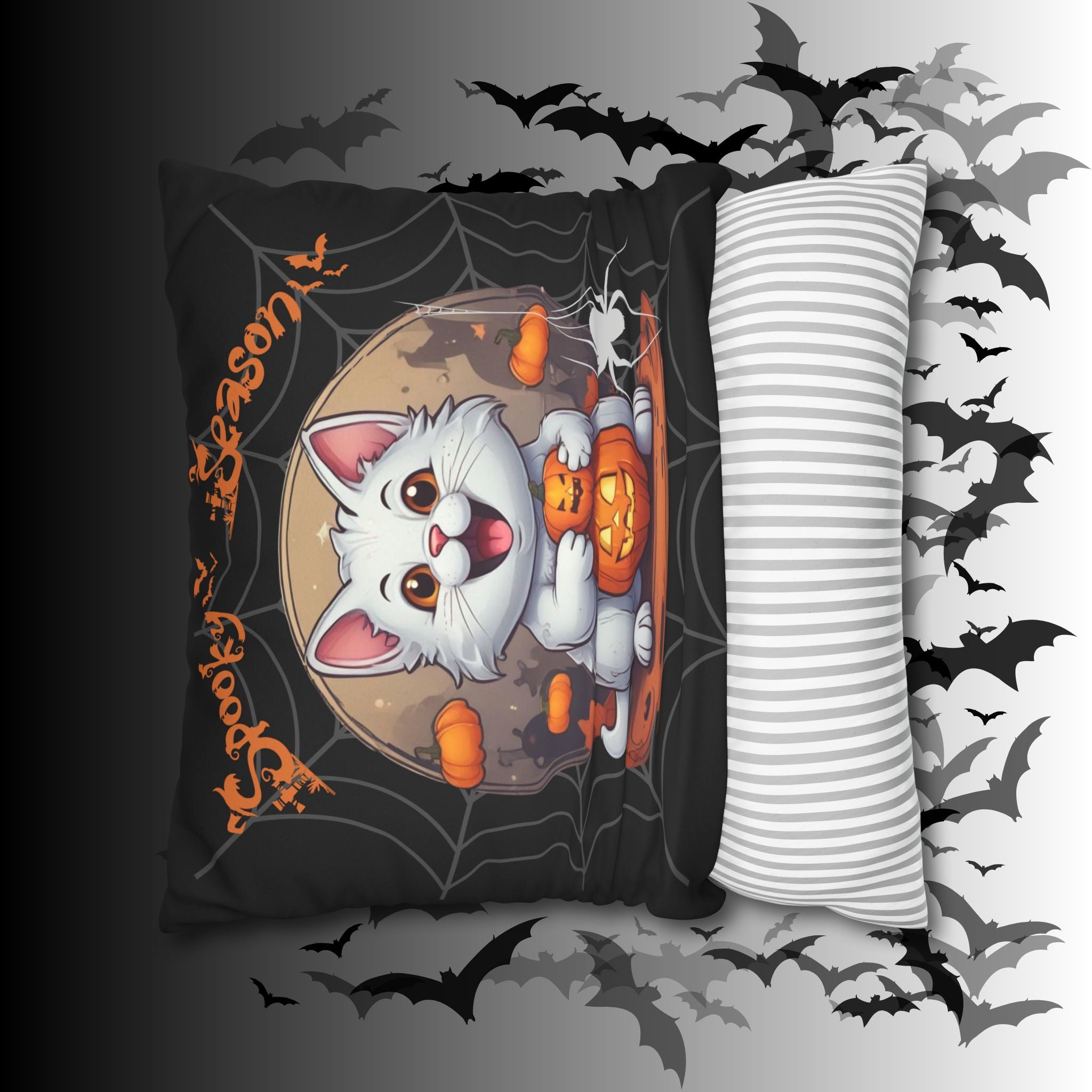 Spooky Season Cat Halloween Throw Pillow — Pumpkin Dark Home Decor