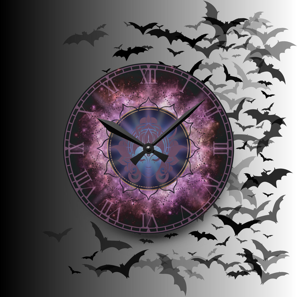 Moon Goddess Galaxy Wall Clock — Celestial Mandala Acrylic Art Print Home Decor