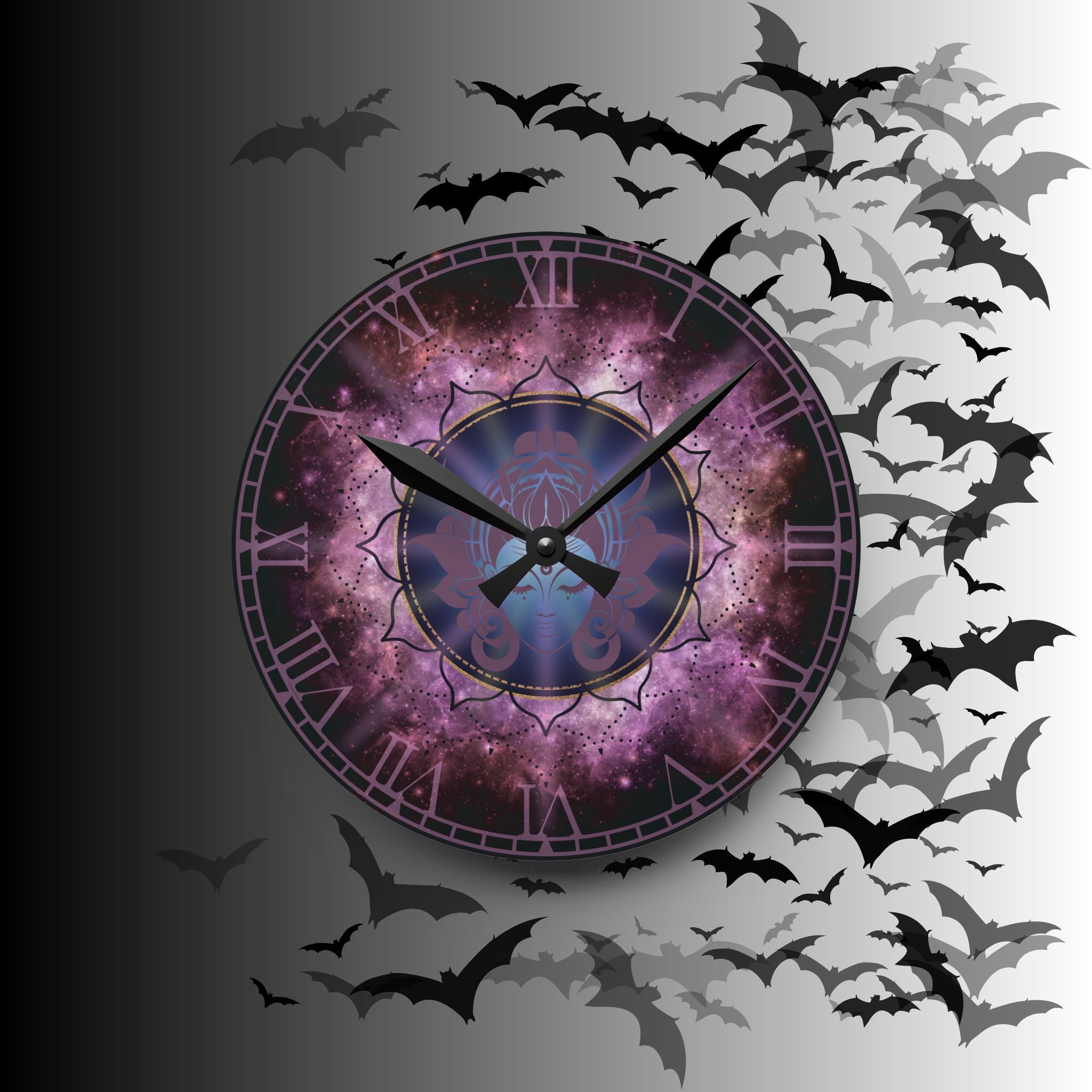 Moon Goddess Galaxy Wall Clock — Celestial Mandala Acrylic Art Print Home Decor