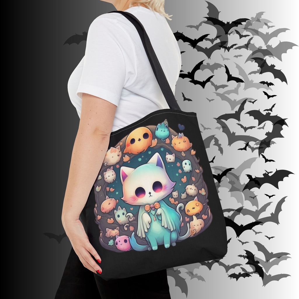 Pastel Goth Ghost Cat Tote Bag — Kawaii Spooky All-Over Print