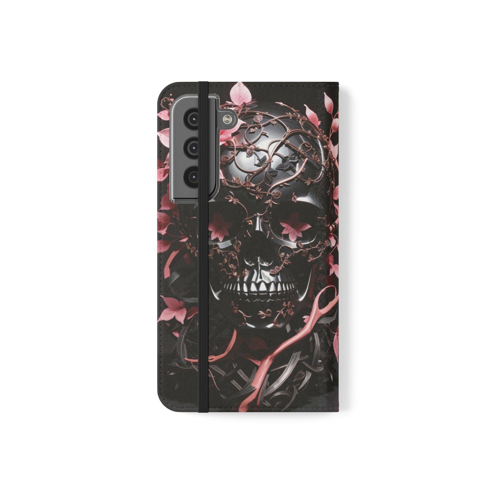 Pink Pastel Goth Skull Flip Wallet Phone Case - Skull Wallet Case for Samsung iPhone - Gothic Style Skull Wallet Phone Cases