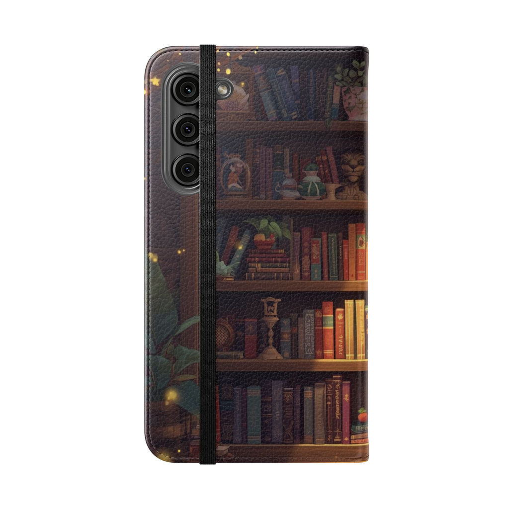 Whimsigoth Bookcase Wallet Flip Case - Romantasy Reader Phone Wallet - Book Pattern Flip Case - Bookish Phone Case