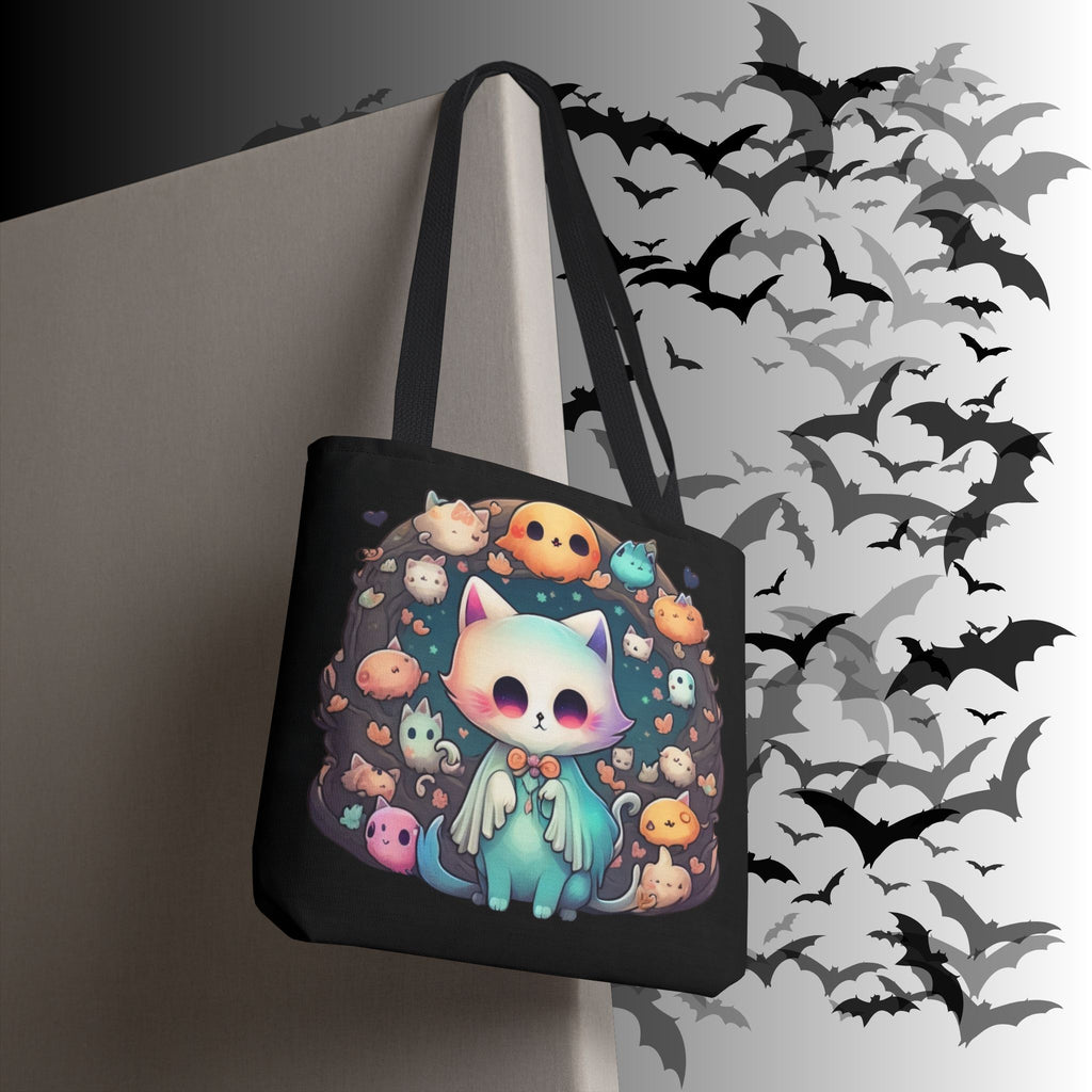 Pastel Goth Ghost Cat Tote Bag — Kawaii Spooky All-Over Print