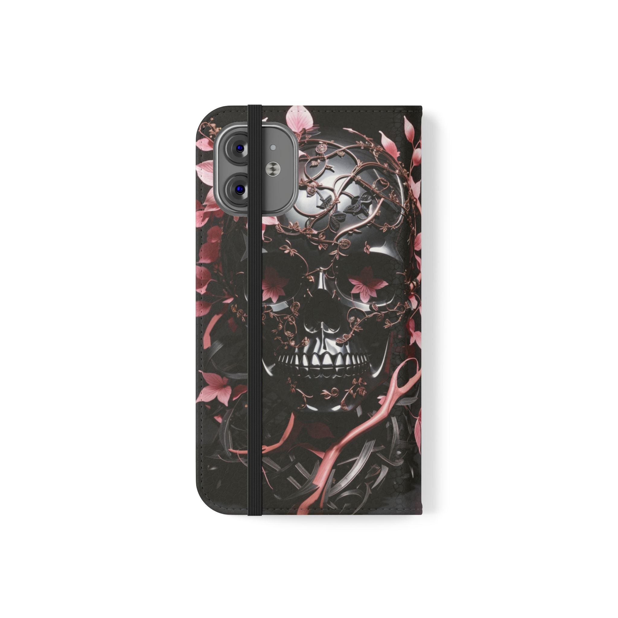 Pink Pastel Goth Skull Flip Wallet Phone Case - Skull Wallet Case for Samsung iPhone - Gothic Style Skull Wallet Phone Cases