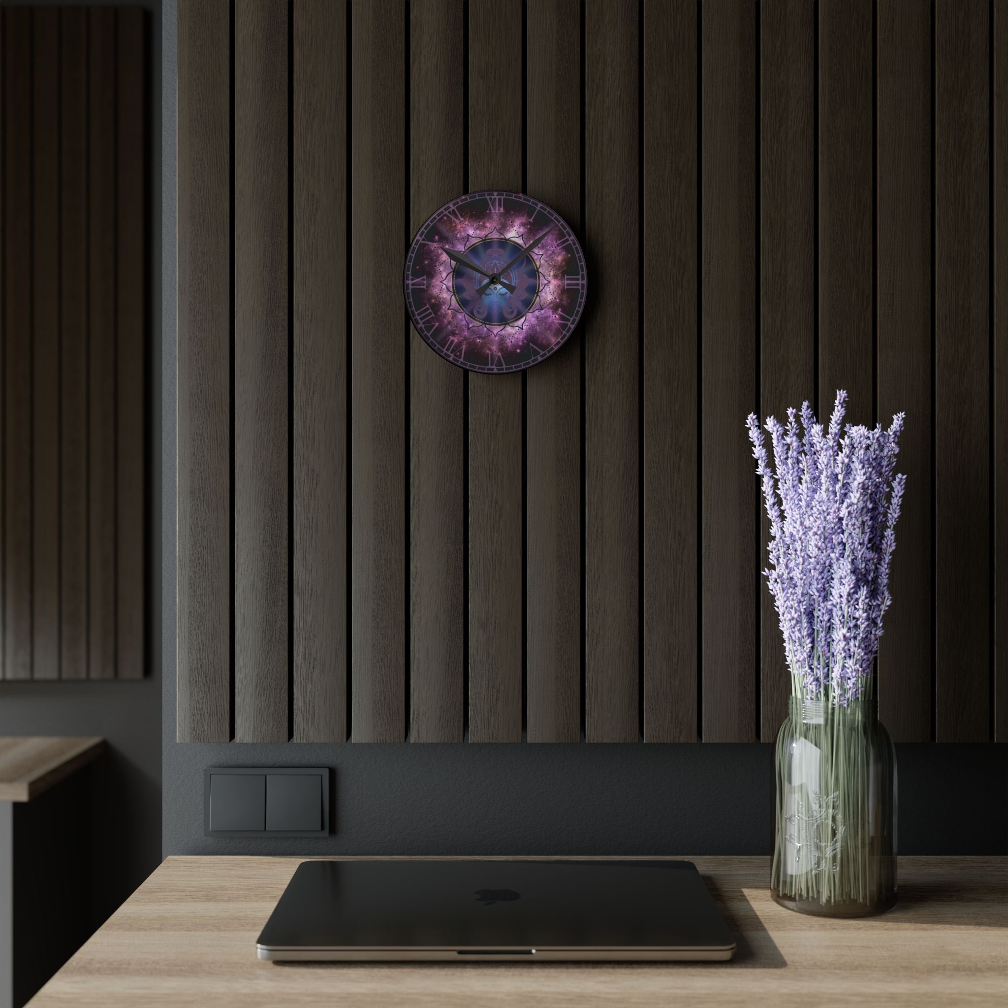 Moon Goddess Galaxy Wall Clock — Celestial Mandala Acrylic Art Print Home Decor