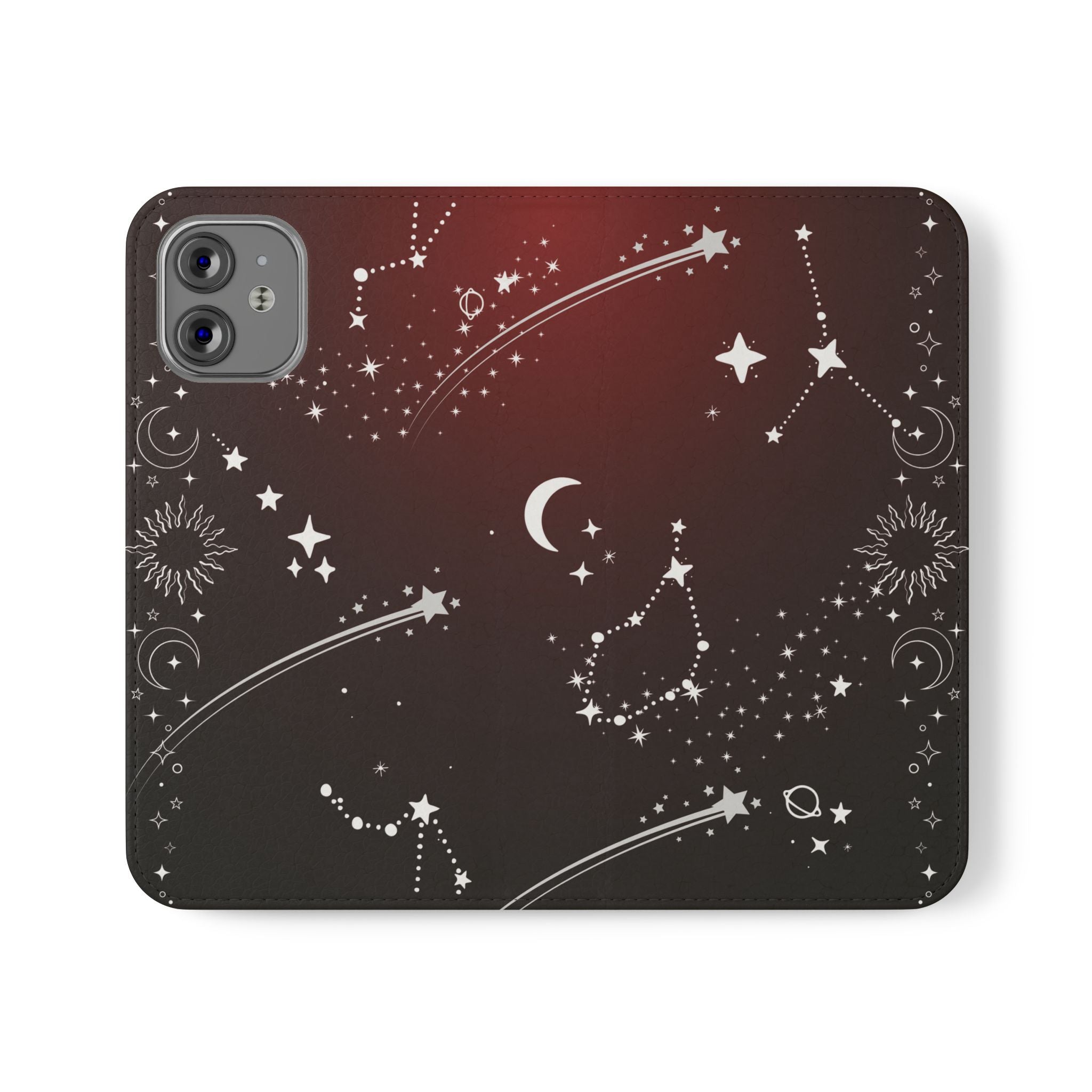 Gothic Celestial Black and Red Flip Wallet Case for iPhone and Samsung Galaxy Phones