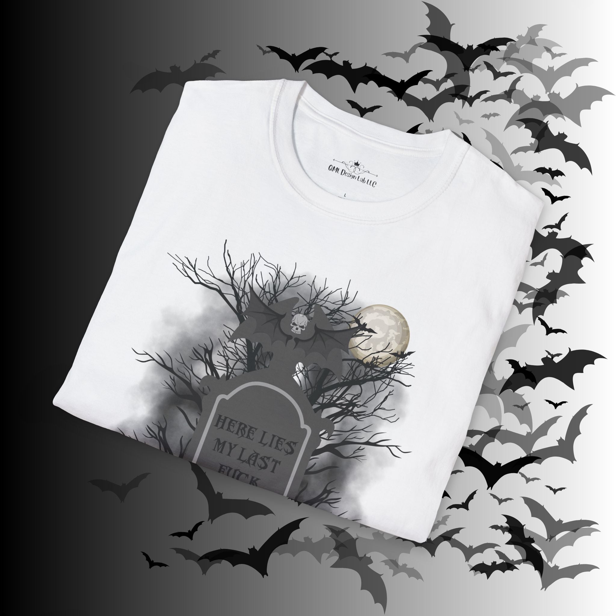 "Here Lies My Last F*ck" Gothic Gravestone T-Shirt — Spooky Humor Tee