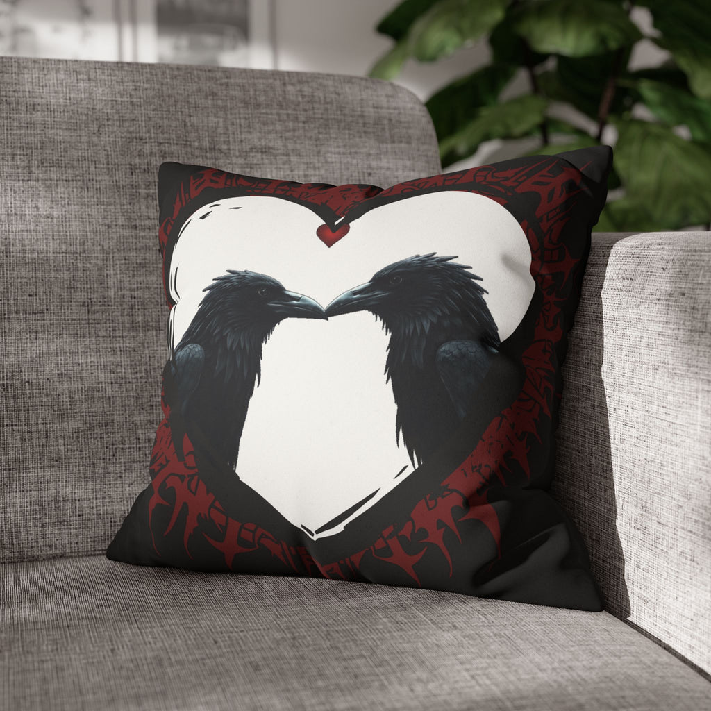 Gothic Ravens Love Heart Throw Pillow — Dark Valentine Gothic Home Decor