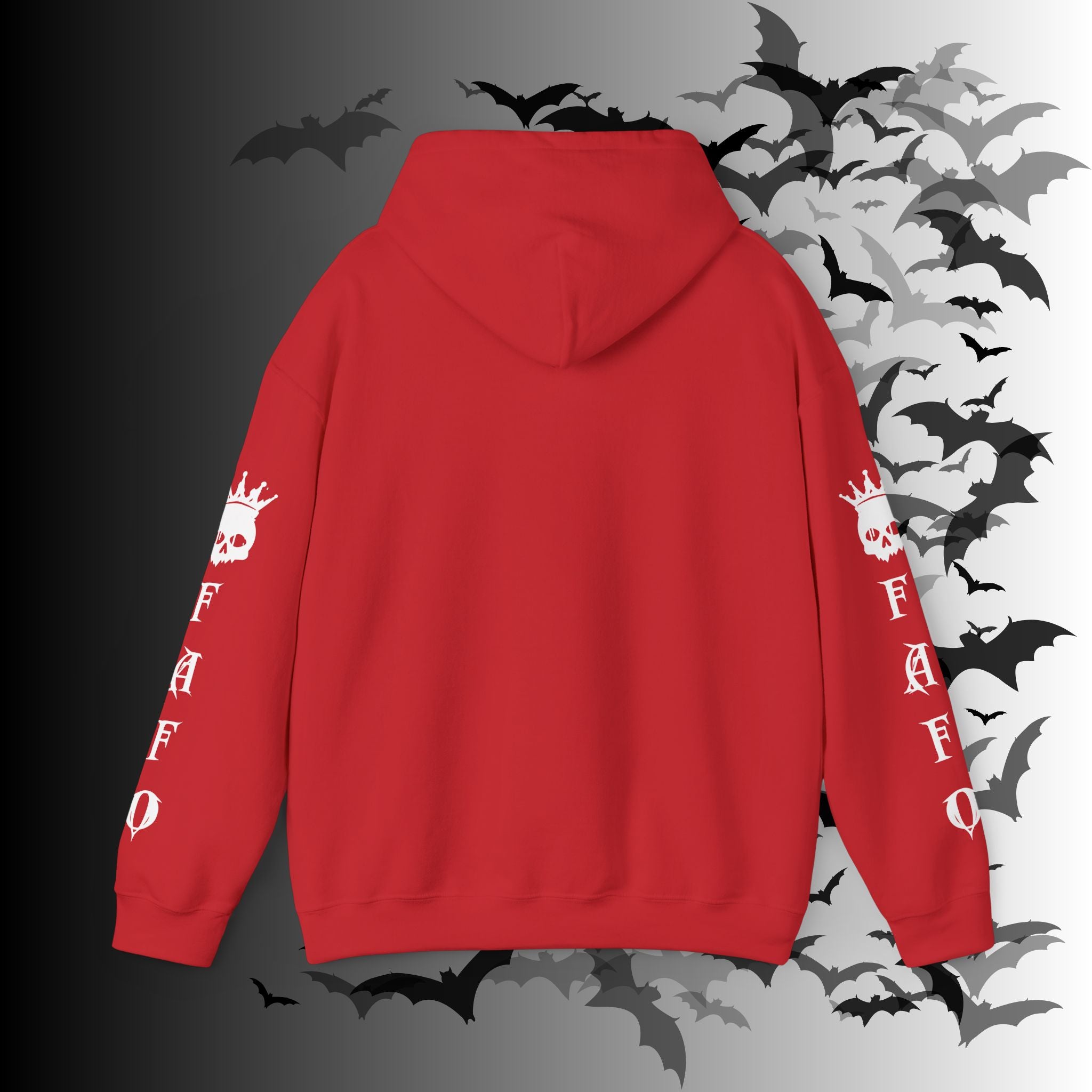 I Identify As a Threat Hoodie — Gothic Skull Sleeve Print FAFO Black
