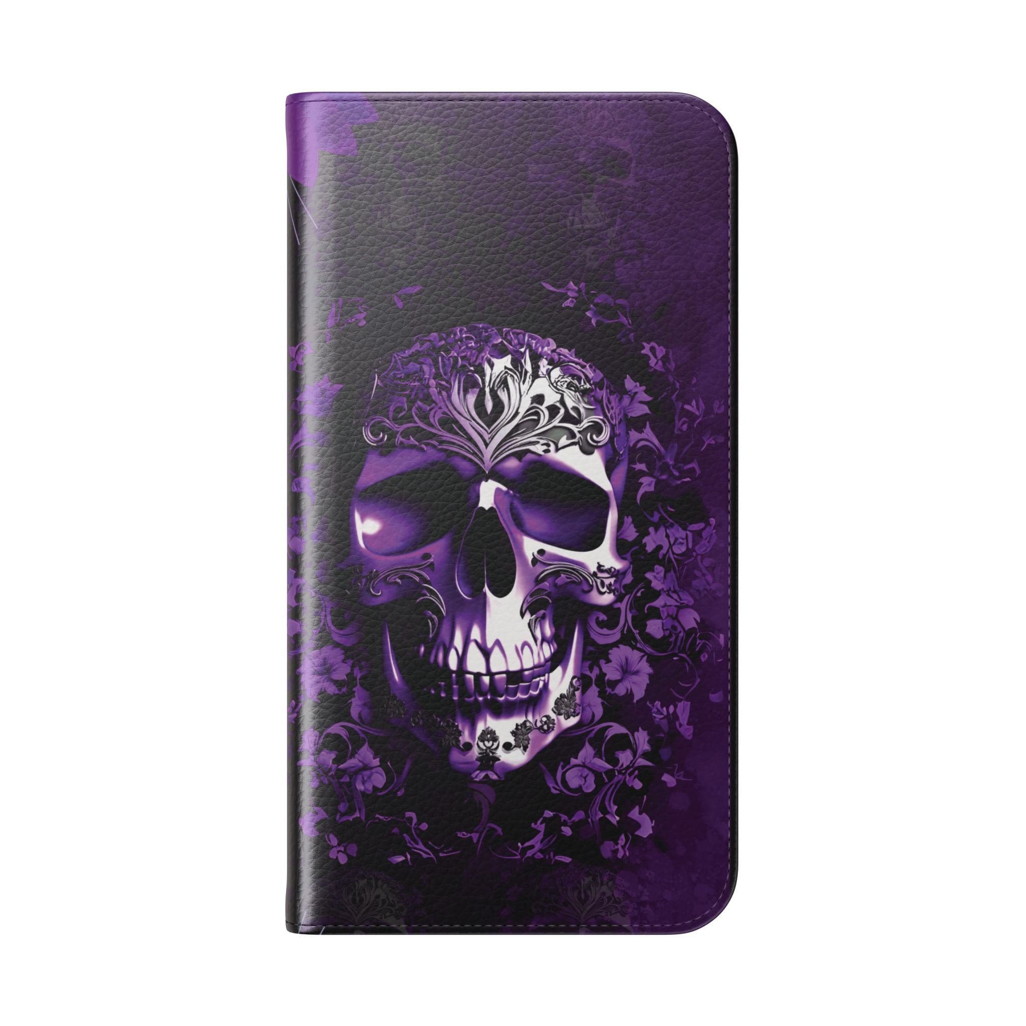 Purple Pastel Goth Skull Flip Wallet Phone Case - Skull Wallet Case for Samsung iPhone - Gothic Style Skull Wallet Phone Cases