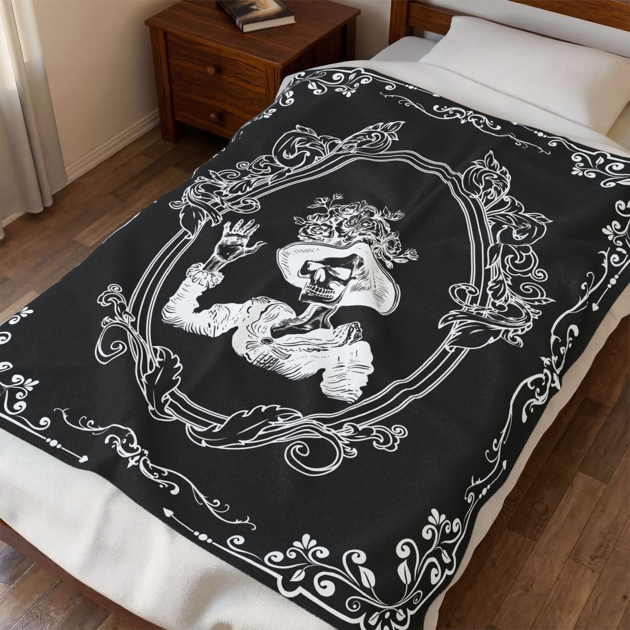 Victorian Skeleton Throw Blanket — Gothic Dark Academia Home Decor