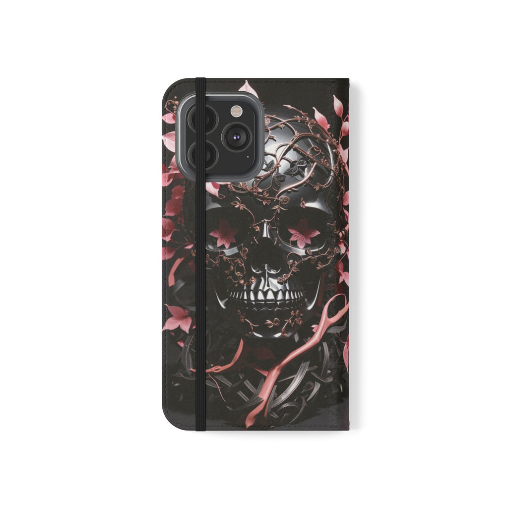 Pink Pastel Goth Skull Flip Wallet Phone Case - Skull Wallet Case for Samsung iPhone - Gothic Style Skull Wallet Phone Cases