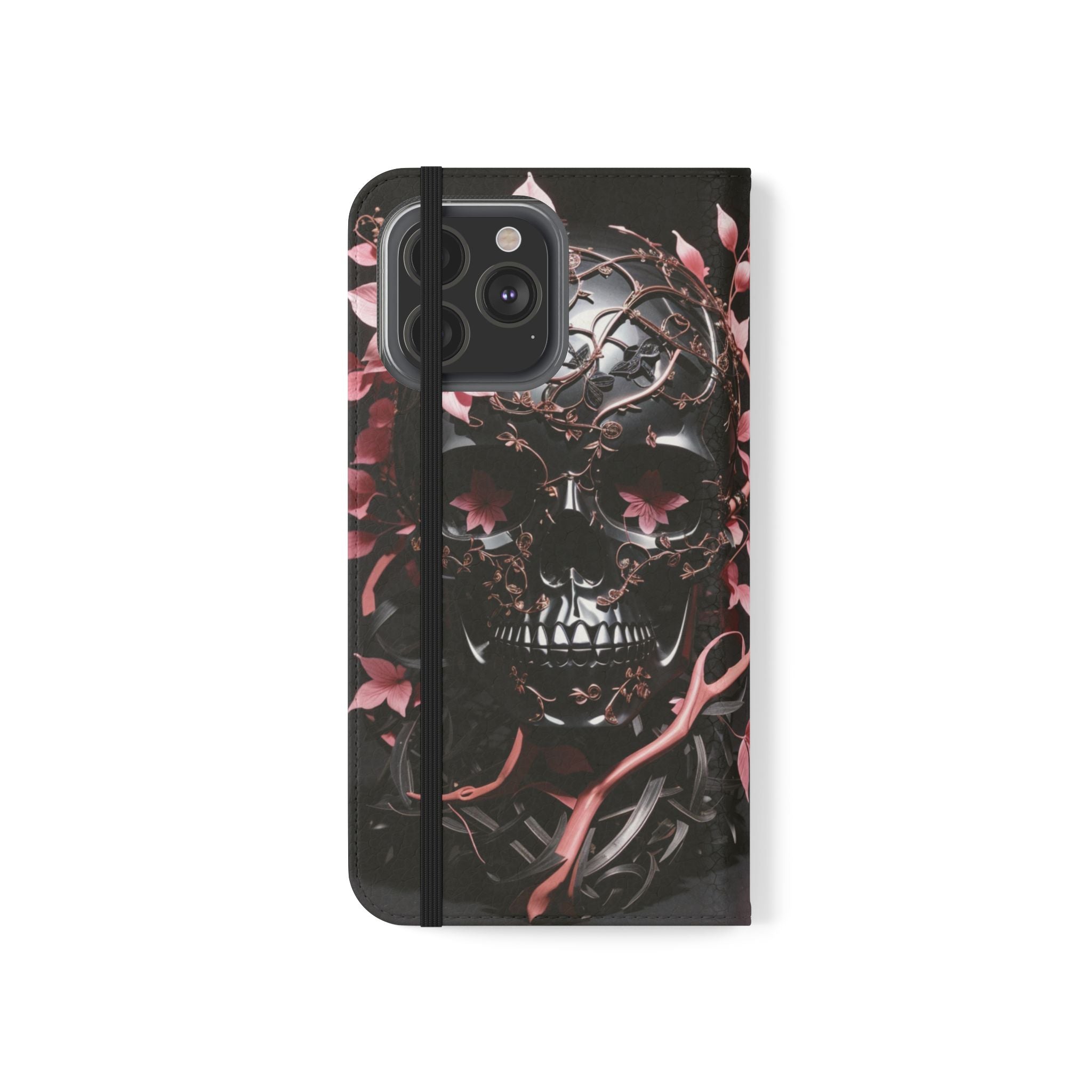 Pink Pastel Goth Skull Flip Wallet Phone Case - Skull Wallet Case for Samsung iPhone - Gothic Style Skull Wallet Phone Cases