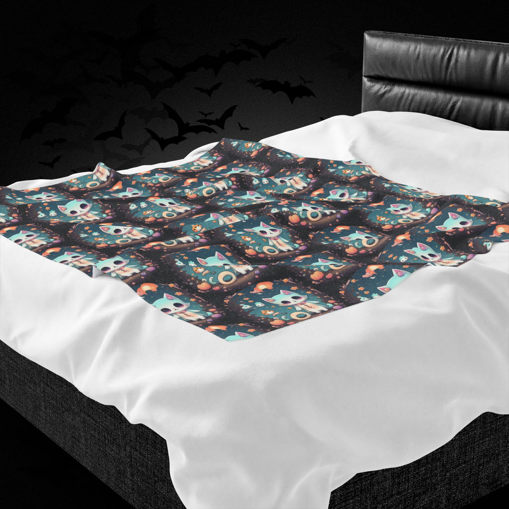 Pastel Goth Cat Throw Blanket — Creepy Cute Kawaii Dark Home Decor