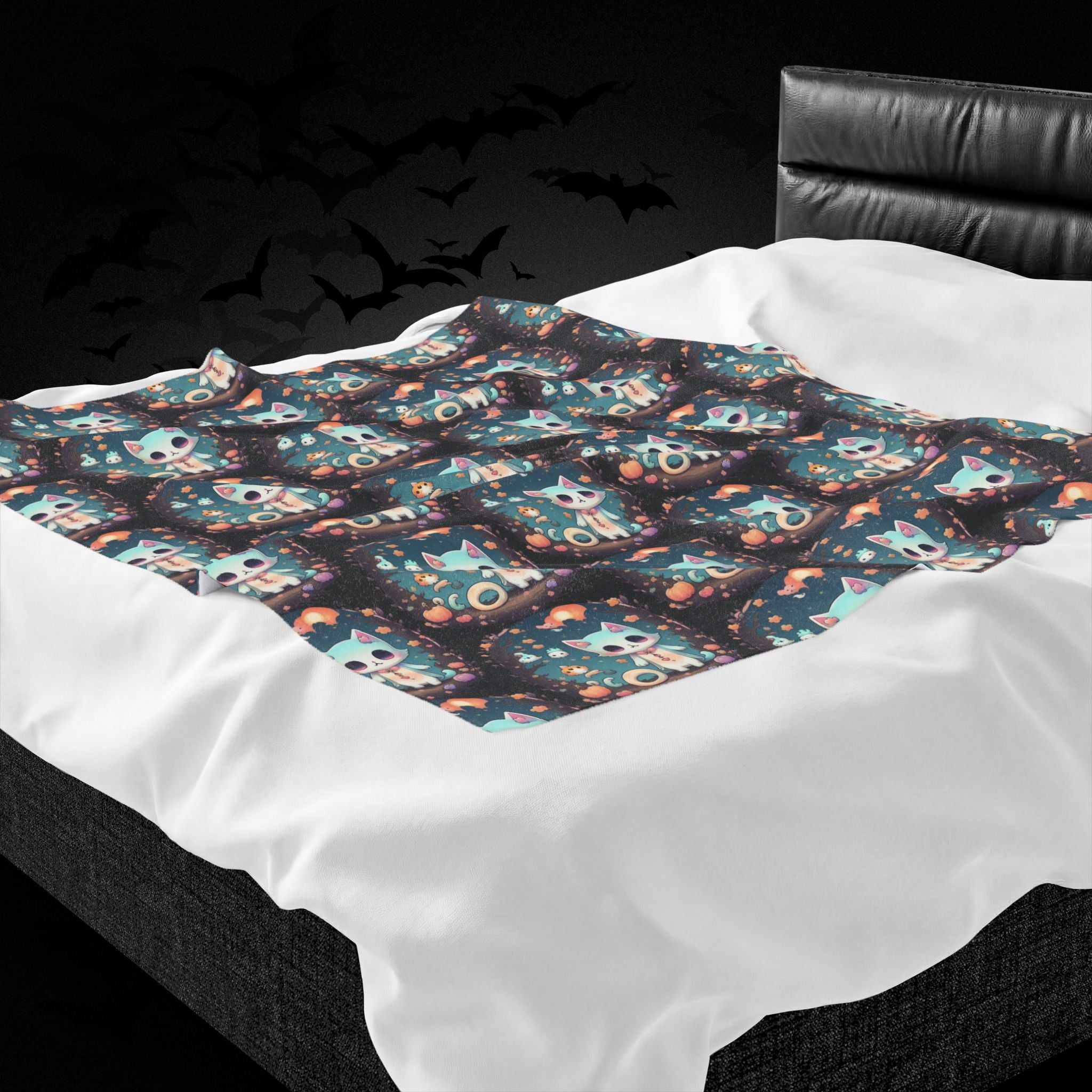 Pastel Goth Cat Throw Blanket — Creepy Cute Kawaii Dark Home Decor