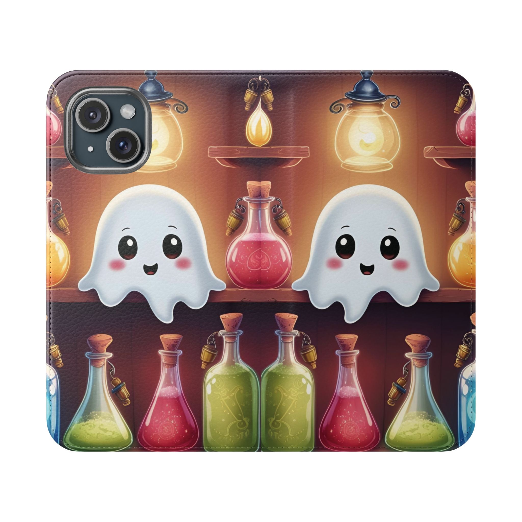 Apothecary Ghost Flip Wallet Case - Spooky Halloween Phone Case - Gothic Ghost Smartphone Case -  Ghost on a Shelf Wallet Case