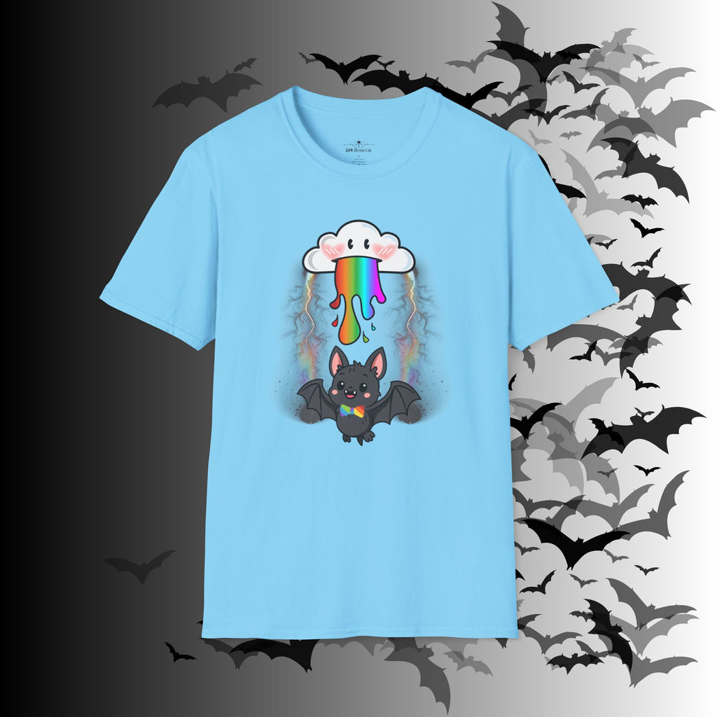 Rainbow Vomit Cloud Bat T-Shirt — Kawaii Goth Pride Unisex Tee