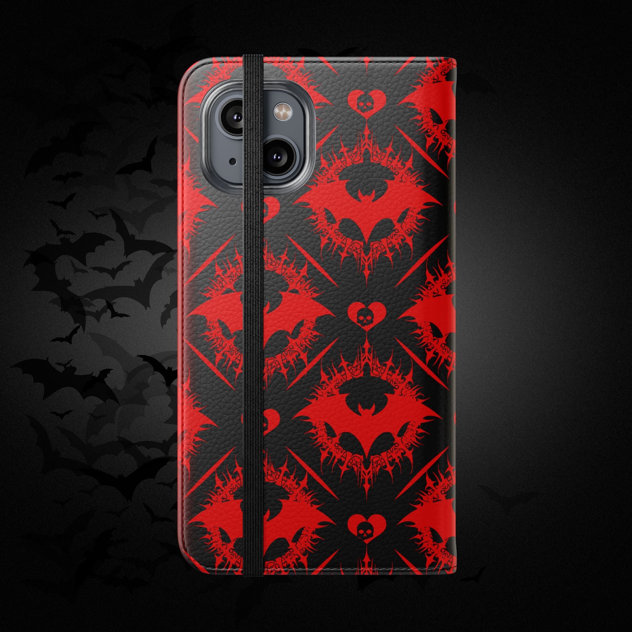 Gothic Bat Wallet Flip Case - Elegant Goth Phone Wallet - Bat Pattern Flip Case - Gothic Phone Case - Stylish Wallet Phone Case