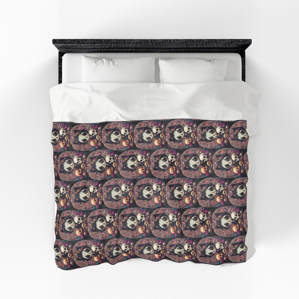 Kawaii Skull Cat Throw Blanket — Creepy Cute Gothic Home Decor