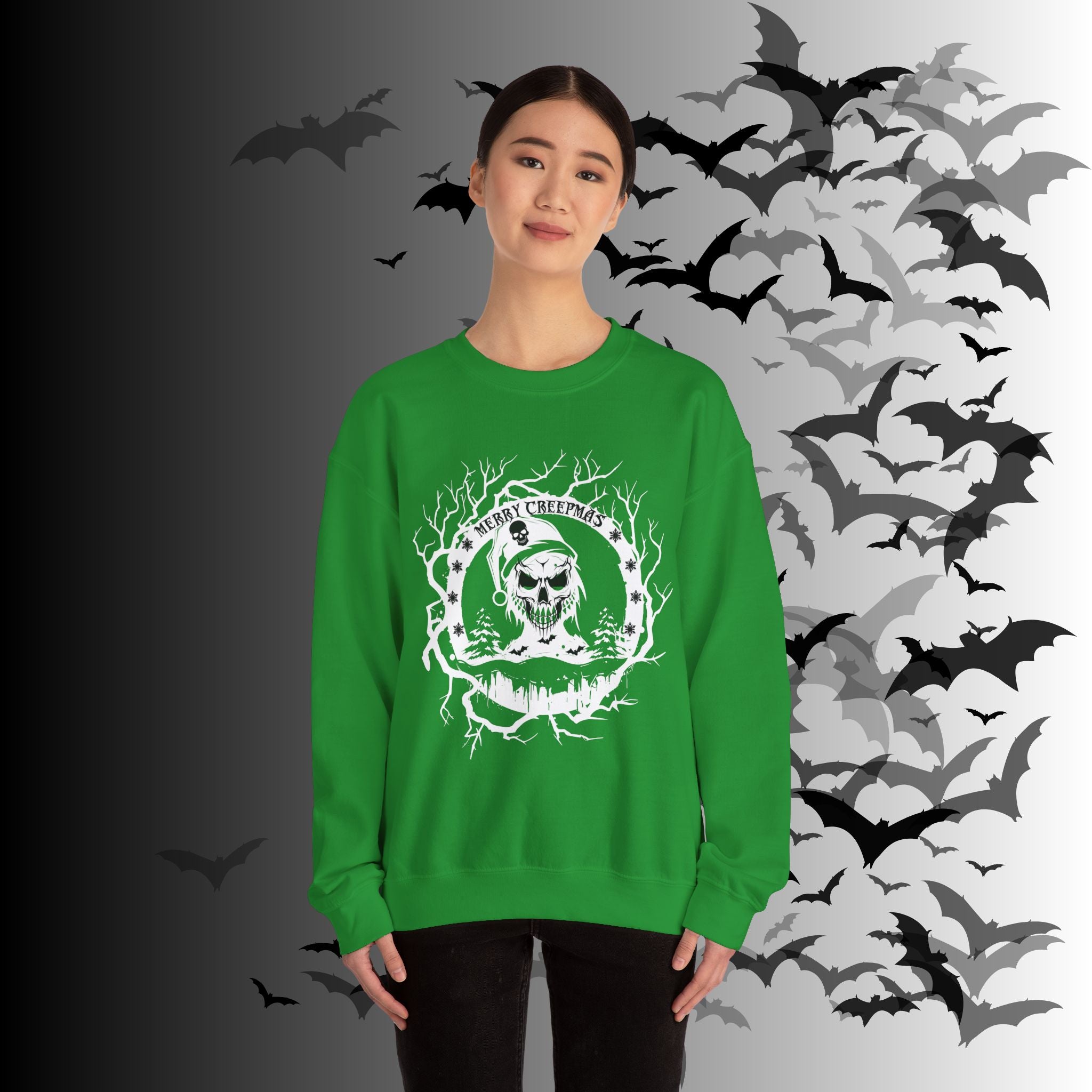 Merry Creepmas Crewneck Sweatshirt — Gothic Christmas Skull Santa
