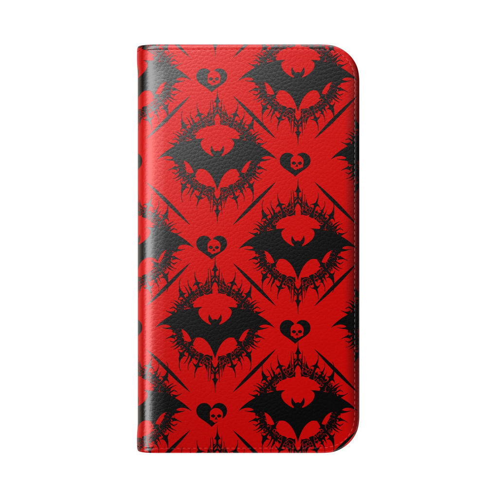 Gothic Bat Wallet Flip Case - Elegant Goth Phone Wallet - Bat Pattern Flip Case - Gothic Phone Case - Stylish Wallet Phone Case