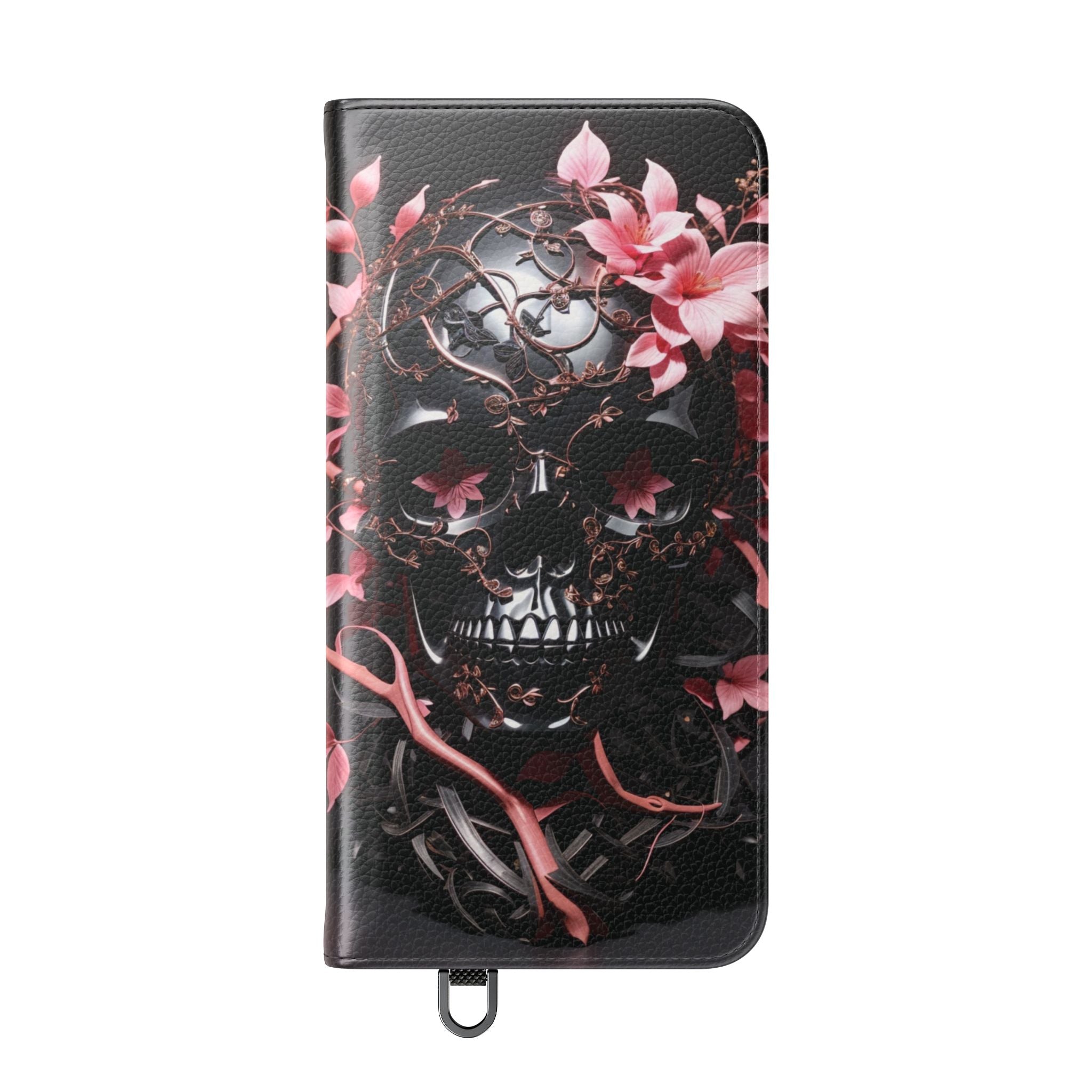 Pink Pastel Goth Skull Flip Wallet Phone Case - Skull Wallet Case for Samsung iPhone - Gothic Style Skull Wallet Phone Cases