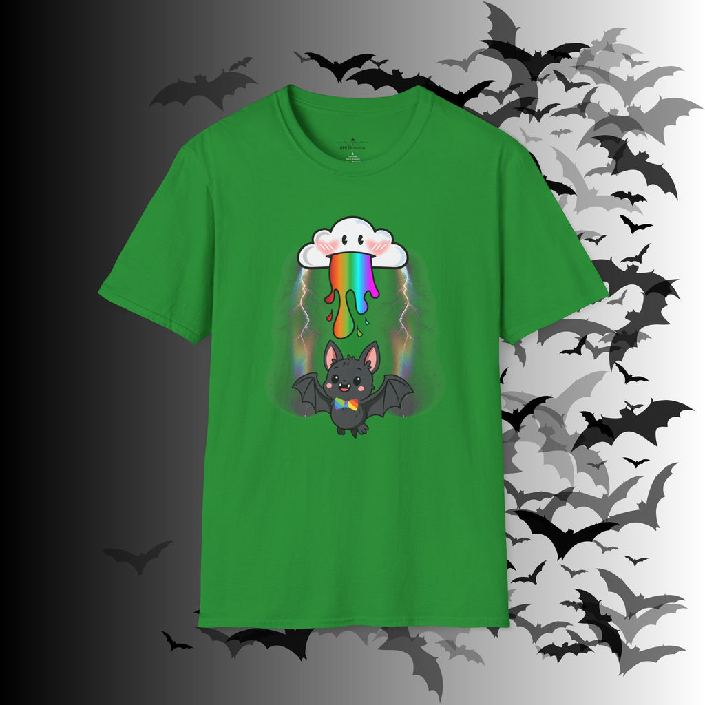 Rainbow Vomit Cloud Bat T-Shirt — Kawaii Goth Pride Unisex Tee