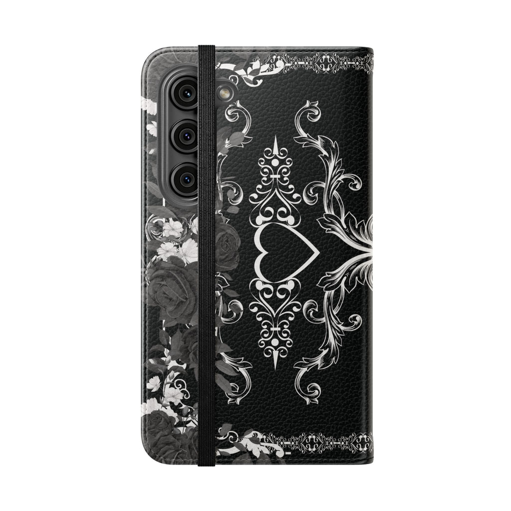 Romantic Goth Wallet Flip Case - Goth Botanical Phone Case