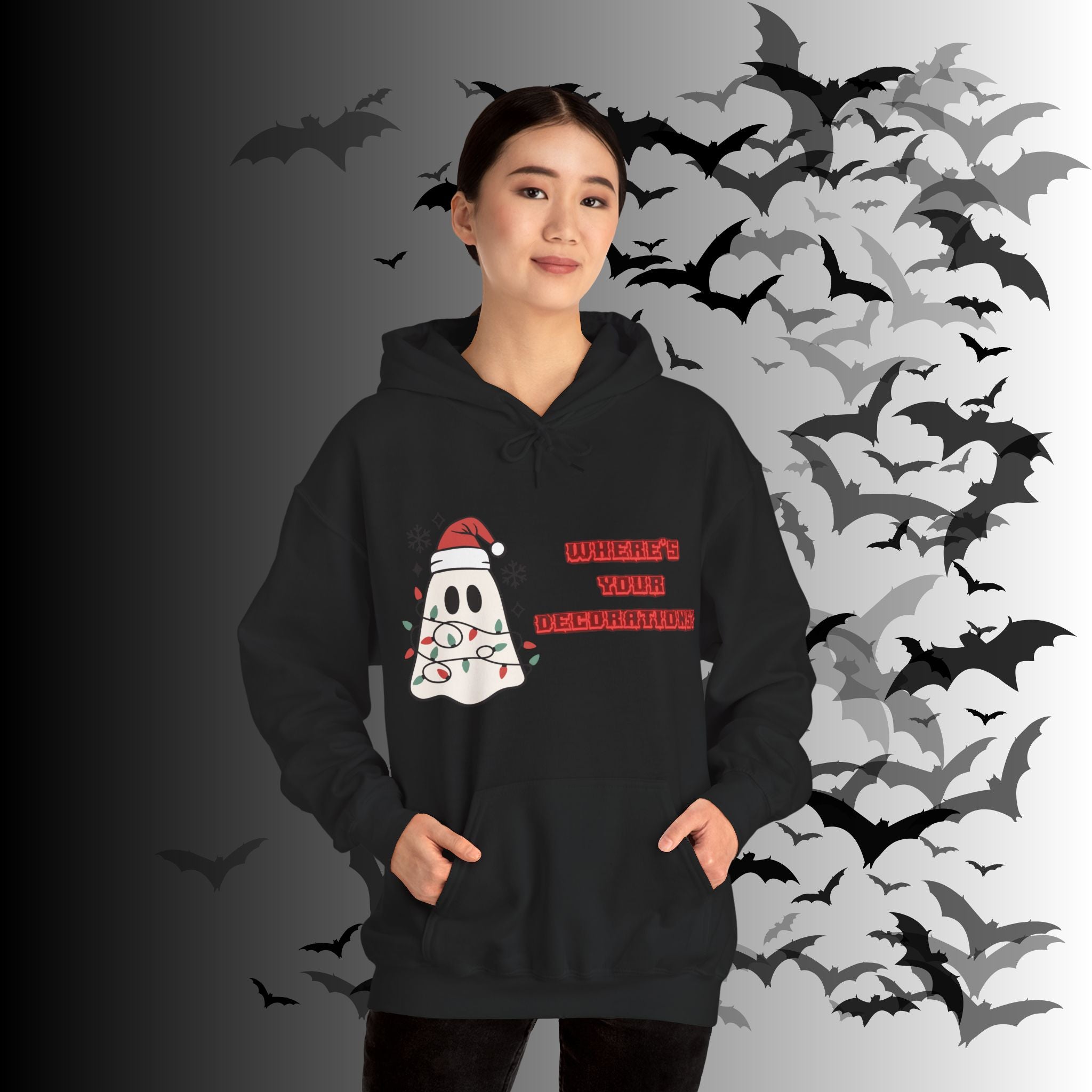 Where's Your Decorations Ghost Hoodie — Funny Gothic Christmas Pullover